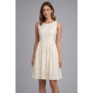 Hugo Boss Abstract Floral Fit & Flare Classic Cotton Dress Cream White US 12